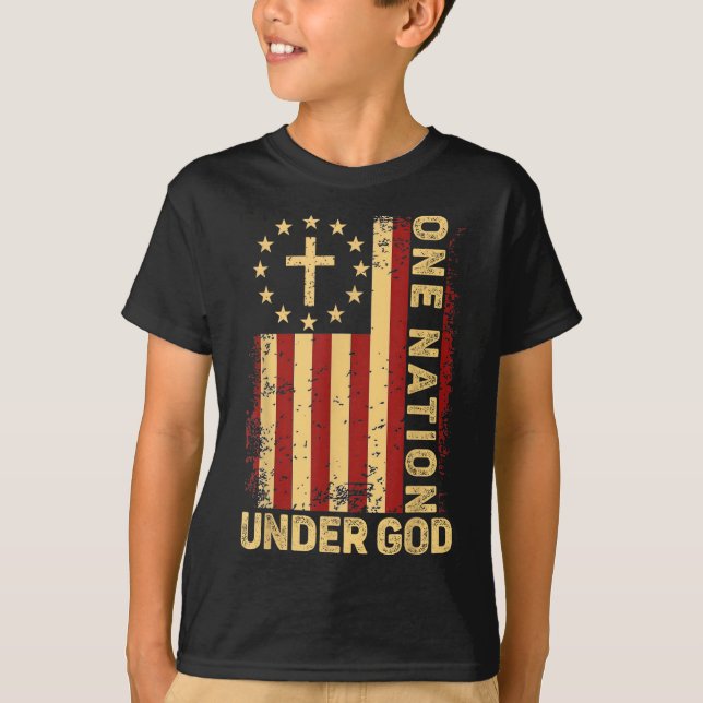 T-shirt One Nation Under God Jesus Christian Cross America (Devant)