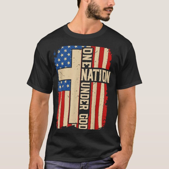 T-shirt One Nation Under God Patriotic Christian Faith Ame (Devant)