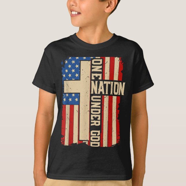 T-shirt One Nation Under God Patriotic Christian Faith Ame (Devant)