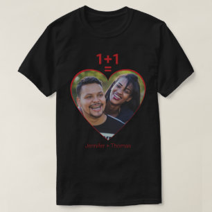 T-shirt One Plus One Equals Love, Coeur Rouge, Photo Perso