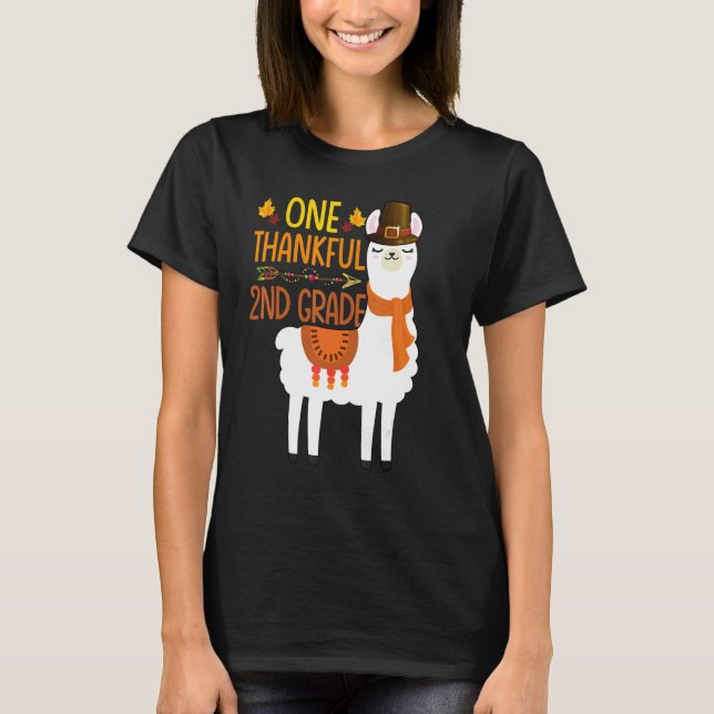 T-shirt One Thankful 2nd grade Teacher Llama Thanksgiving  (Devant)