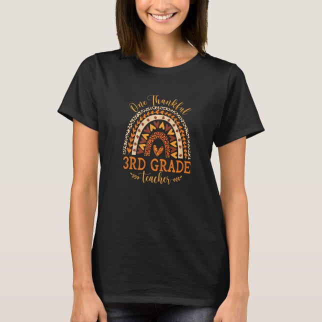 T-shirt One Thankful 3rd Grade Teacher Thanksgiving Leopar (Devant)