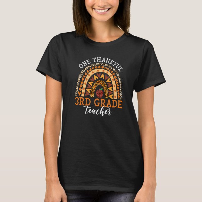 T-shirt One Thankful 3rd Grade Teacher Thanksgiving Leopar (Devant)