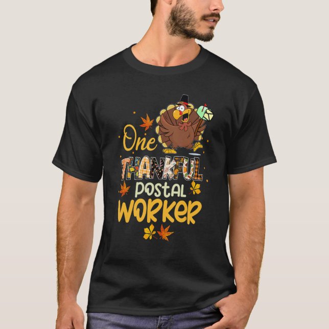 T-shirt One Thankful Postal Worker Turkey Pilgrim Hat Than (Devant)