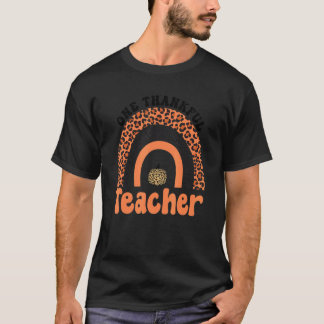T-shirt One Thankful Teacher Thanksgiving Rainbow Leopard
