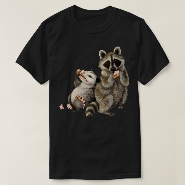 T-shirt Opossum et Raccoon mangeant de la pizza (Design devant)