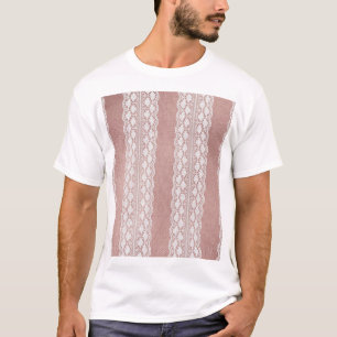 T-shirt Or rose métallique, texture dentelle blanc cassé.