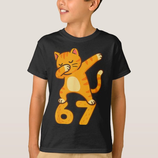 T-shirt Orange Cat Dabbing Funny 67 Six Seven Meme  (Devant)