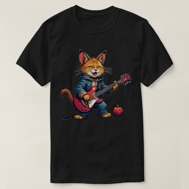 T-shirt Orange Cat Guitar Player (Design devant)