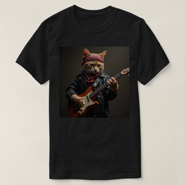 T-shirt Orange Cat Guitar Player (Design devant)