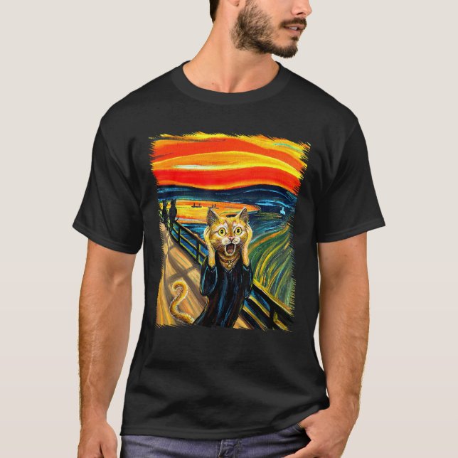 T-shirt Orange Chat Cri Art Peinture Amoureux des chats Ch (Devant)