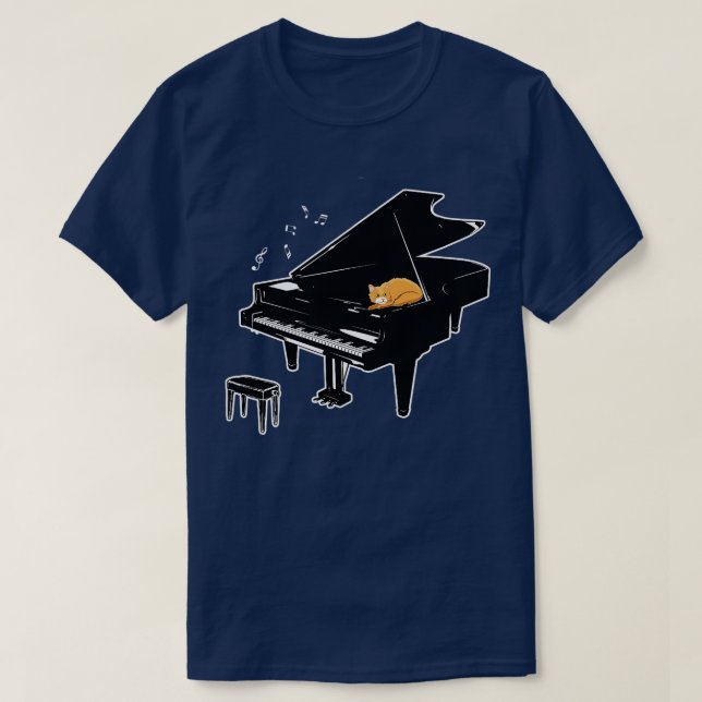 T-shirt Orange Chat Jouer Piano Musique Amoureux Drôle T (Design devant)