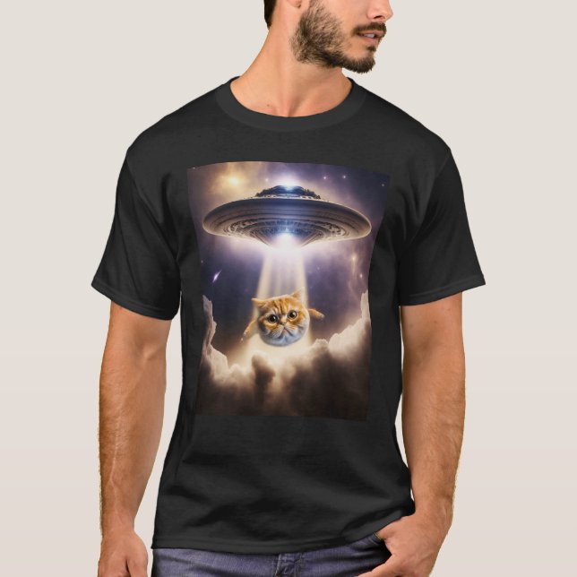 T-shirt Orange Chat UFO Espace Alien Cute Kitten Beam Up (Devant)