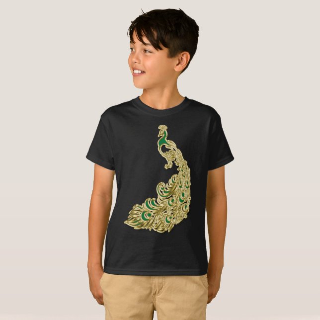 T-shirt Orange de paon vert et or brillant (Devant entier)