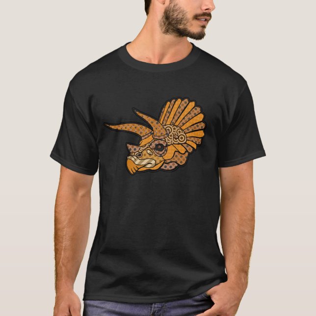 T-shirt Orange de triceratops d'art déco (Devant)