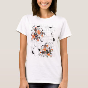 T-shirt Orange Fleurs Chicks Grunge Ink Blots Doodles Kid