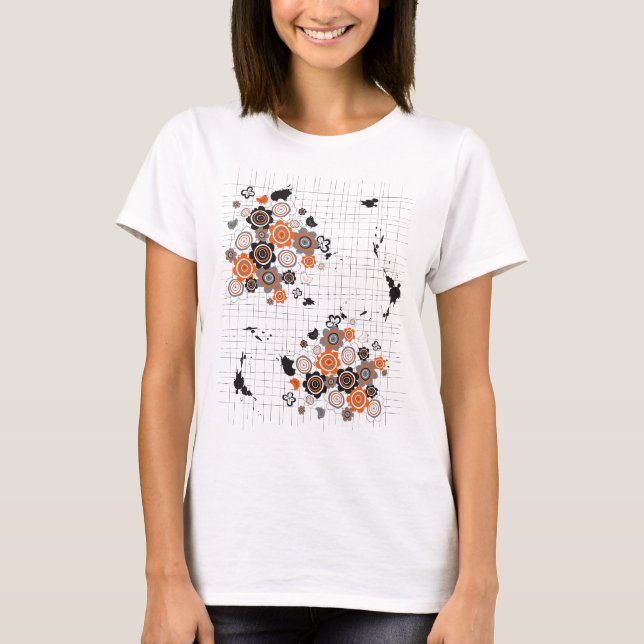T-shirt Orange Fleurs Chicks Grunge Ink Blots Doodles Kid (Devant)