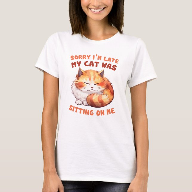 T-shirt Orange Tabby Chat - Désolé, je suis en retard (Devant)