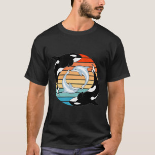 T-shirt Orca Baleines Et Dauphins Retro Coucher De Soleil