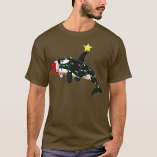T-shirt Orca Poisson Éclairage Xmas Arbre Correspondant Or