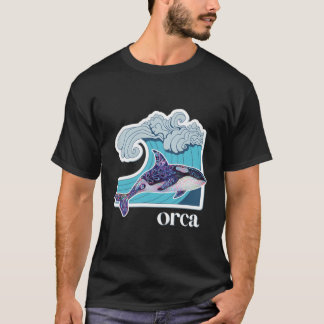 T-shirt Orca Whale With Hand Drawn Ocean Wave