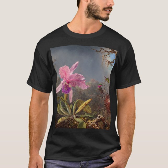 T-shirt Orchidée de Cattleya et trois colibris par Heade (Devant)