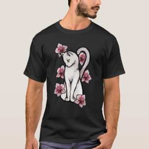 T-shirt Orchidées Chat Blanc Art Floral