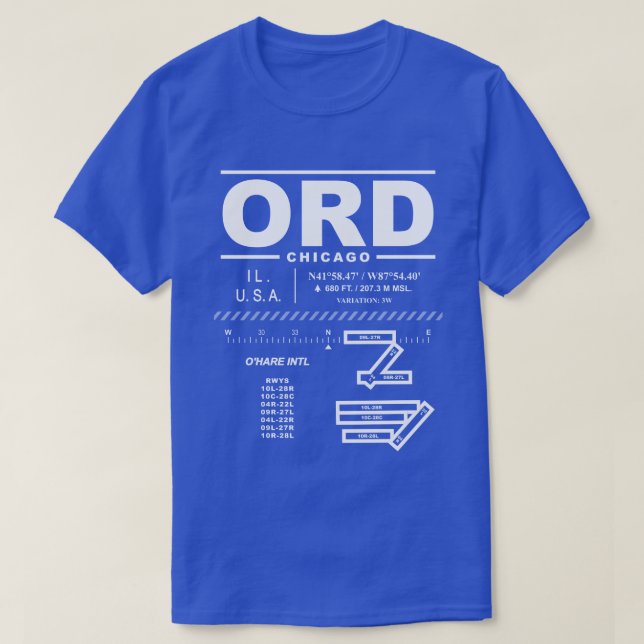 T-shirt ORD Airport de Chicago O'Hare (Design devant)