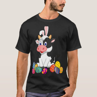 T-shirt Oreille de lapin de vache avec œuf de Pâques jour