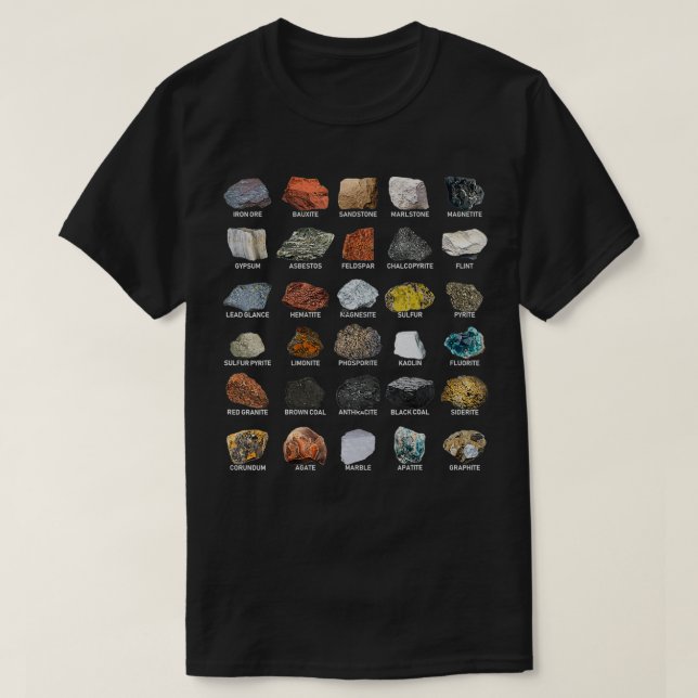 T-shirt Ores Minerals Gems and Crystals geologists  (Design devant)