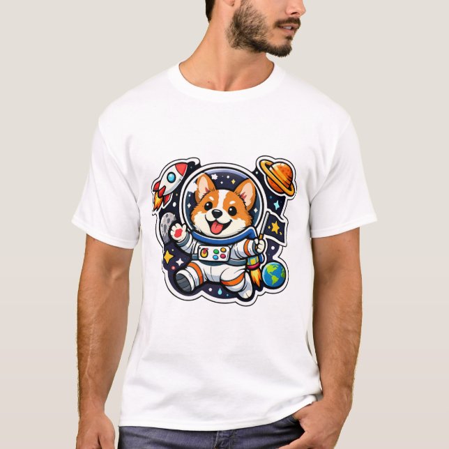 T-shirt orgi Astronaute Chien Mignon dans l'Espace Découpé (Devant)