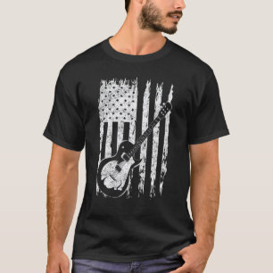T-shirt Orgueil Américain Guitariste Du 4 Juillet Drapeau
