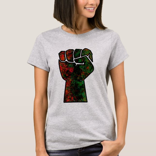 T-shirt orgueil noir poing vert rouge pan drapeau africain (Devant)
