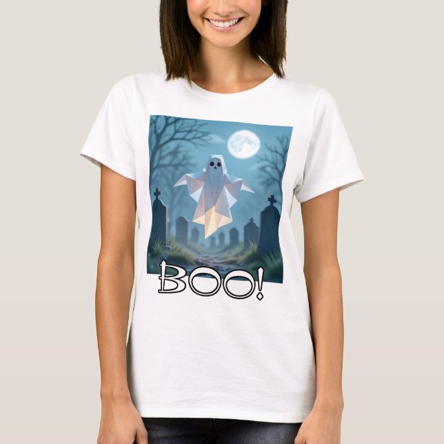 T-shirt Origami Halloween Scary Ghost Silly (Devant)
