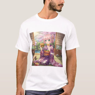 T-shirt Original Anime Girl in Kimono - Japonais été