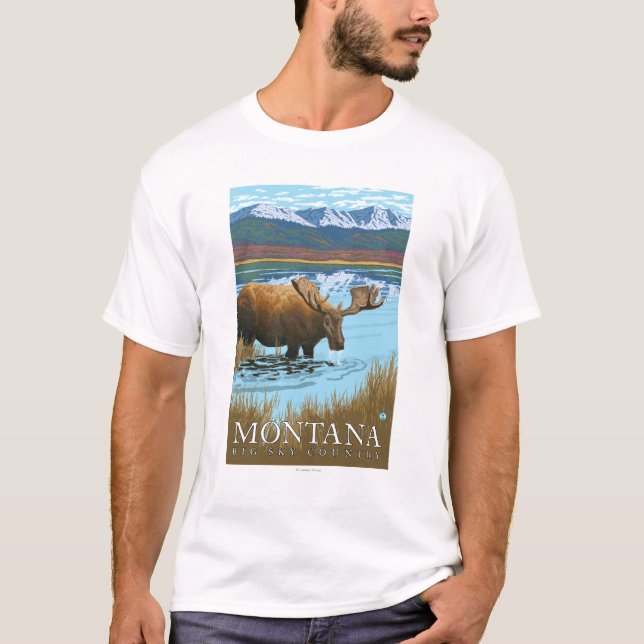 T-shirt Orignaux buvant au lac - Montana (Devant)