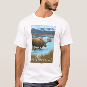 T-shirt Orignaux buvant au lac - Yellowstone occidental,