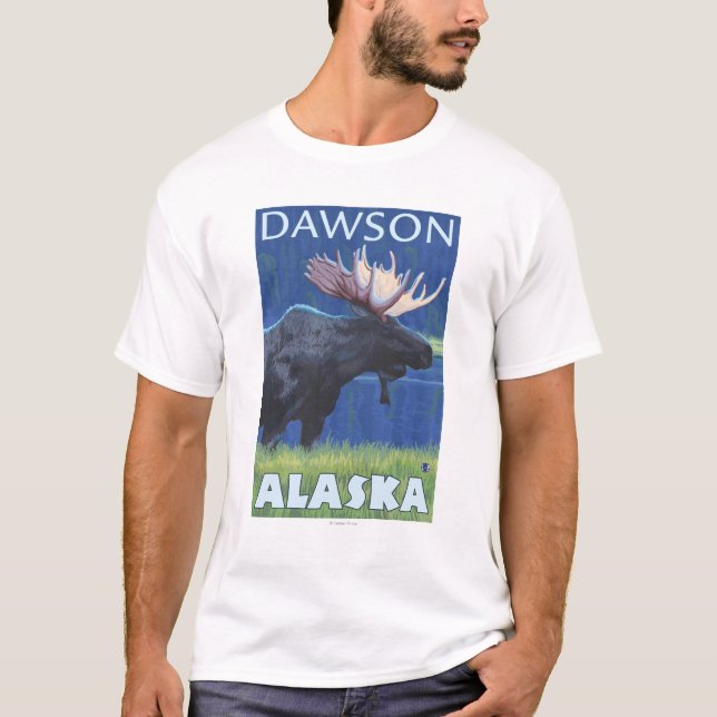 T-shirt Orignaux la nuit - Dawson, Alaska (Devant)