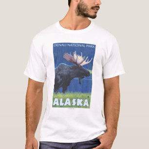 T-shirt Orignaux la nuit - parc national de Denali, Alaska