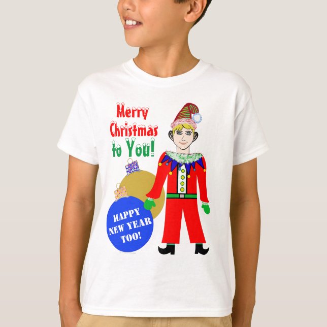 T-shirt Ornements de Noël de petit elfe (Devant)