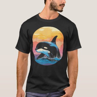 T-shirt Orques Se Brisant Au Coucher Du Soleil Au Bord De