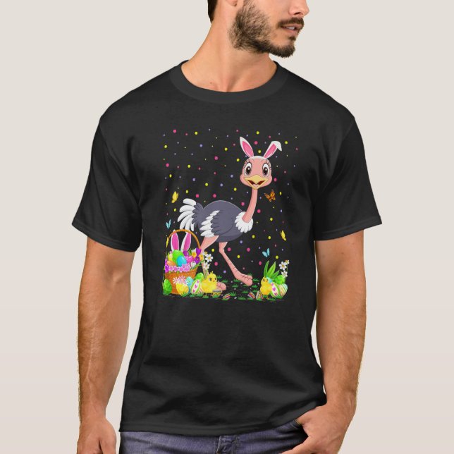 T-shirt Ostrich Bird Easter Egg Hunt Bunny Ostrich Easter  (Devant)