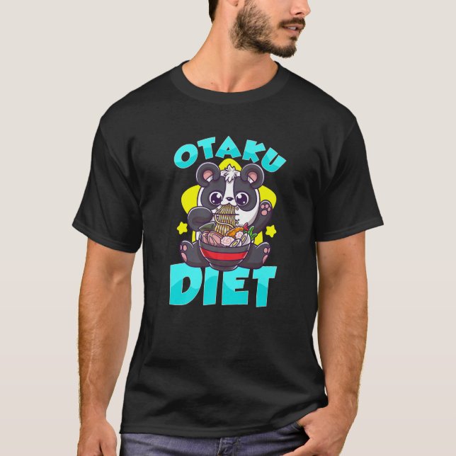 T-shirt Otaku Diet Cute Kawaii Anime Panda Manger Ramen (Devant)