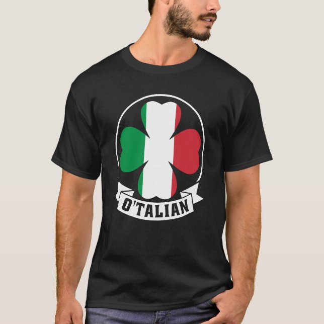 T-shirt O'Talian Saint Patrick With Irish & Italia Flag on (Devant)