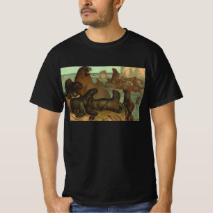 T-shirt Otaries sur la plage, Animaux de la vie marine vin