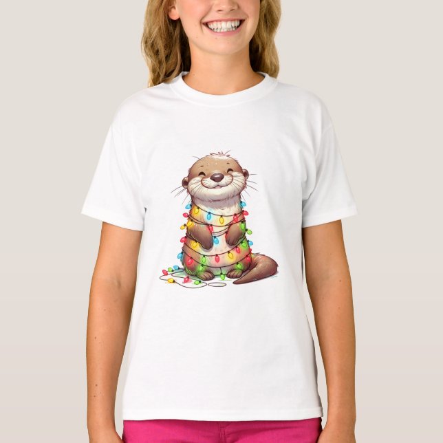 T-shirt Otter de Noël mignonne et festive enveloppé dans l (Devant)