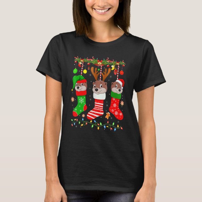 T-shirt Otter In Christmas Socks Lights Otter Xmas (Devant)