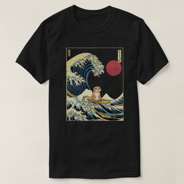 T-shirt Otter Japonais Kanagawa Vague drôle Surf Animal (Design devant)