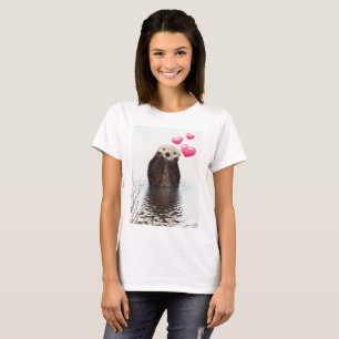 T-shirt Otter mignonne avec Coeurs d'Amour Rose