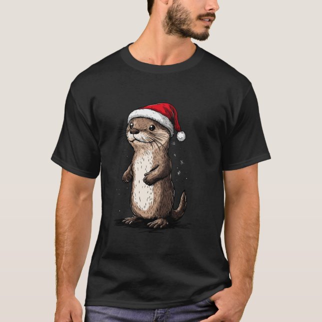 T-shirt Otter Santa Hat Funny Noël Otter Lover Noël X (Devant)